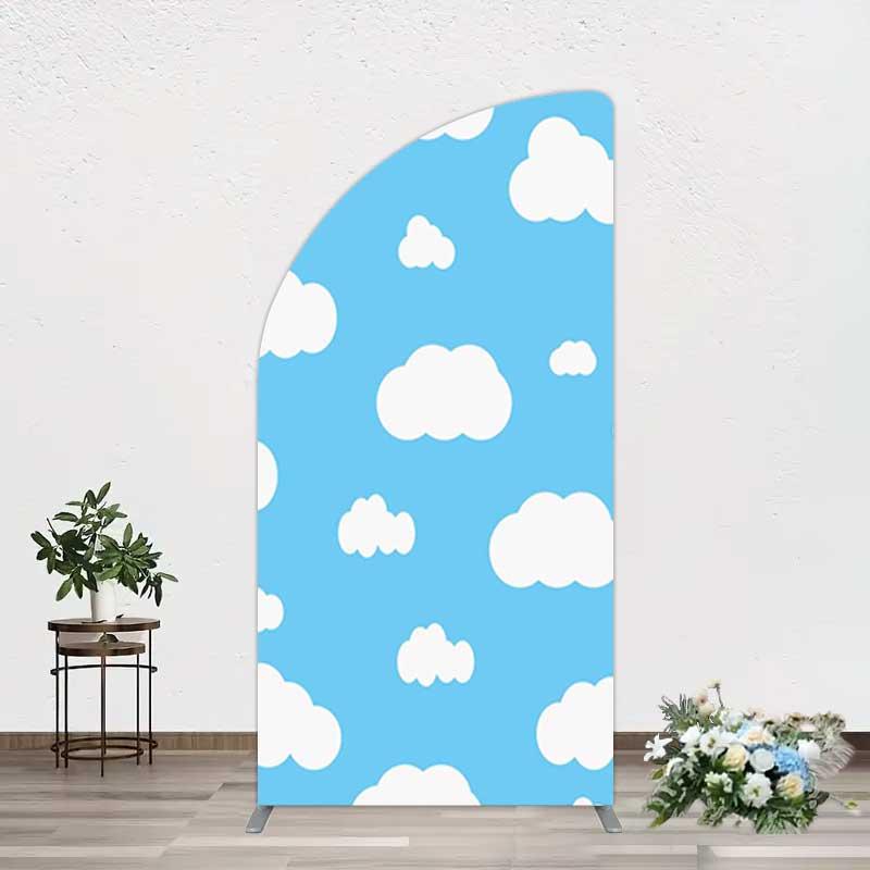 Aperturee Blue Sky Cloudy Kids Birthday Party Half Moon Arch Backdrop, 1.6x4ft (50x120cm), 98.18 USD, arch backdrop kit, GZH0G286YL-AJ