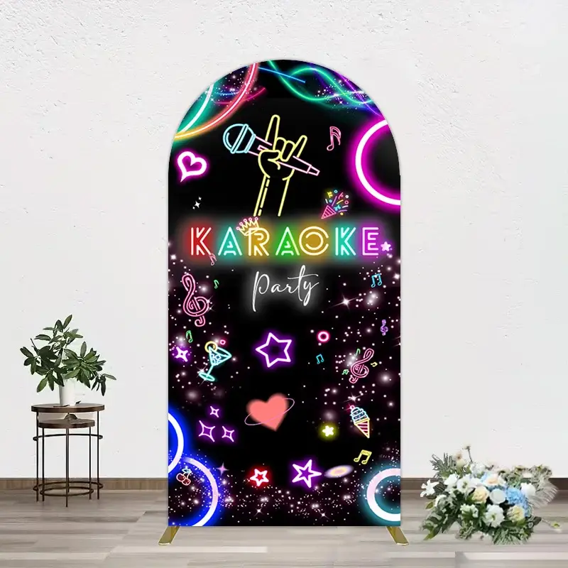 Aperturee Colorful Neon Musical Karaoke Party Arch Backdrop, 1.6 x 4 ft (0.5 x 1.2 m), 98.18 USD, arch backdrop kit, GZH0G731-AJ