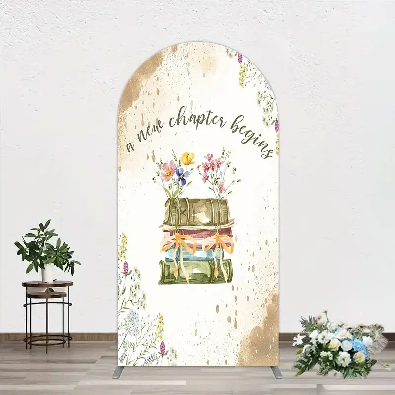 Aperturee A New Chapter Begins Baby Shower Arch Backdrop, Watercolor Books and Wildflowers, Book Themed Welcome Sign Decor, 1.6x4ft (50