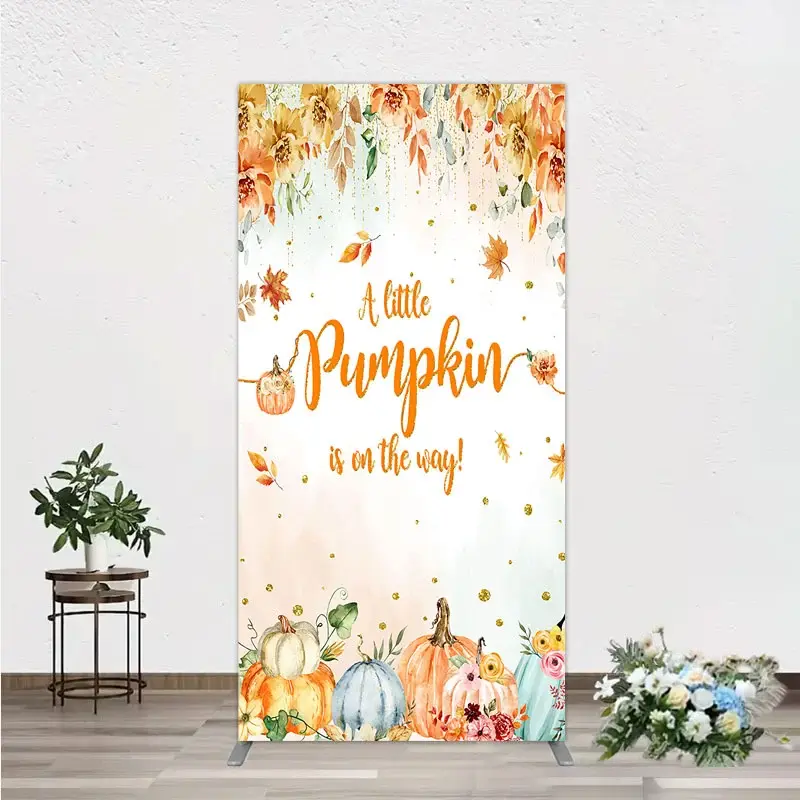 Aperturee A Little Pumpkin is on the Way Rectangle Backdrop, Autumn Watercolor Floral, Fall Baby Shower Party Decor, 1.6x4ft (50x120cm)