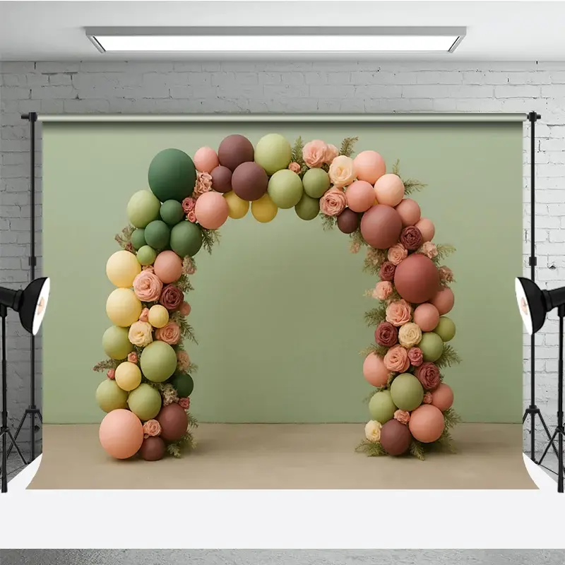Aperturee Earth Tone Balloon Arch Photography Backdrop with Roses, Boho Floral Decor for Wedding, Bridal or Baby Shower, 3x2ft (WxH)