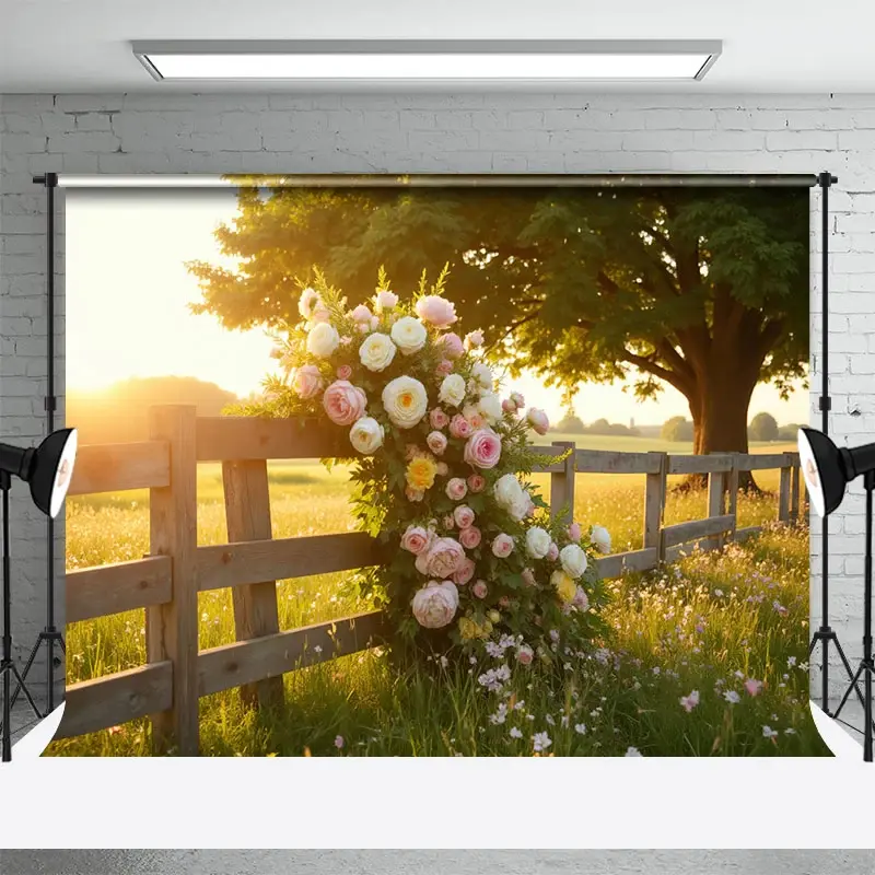 Aperturee Sunlight summer Field Floral Fence Wedding Backdrop, 3X2FT(1MX0.6M), 14 USD, wedding backdrops, HFHD3K05-M