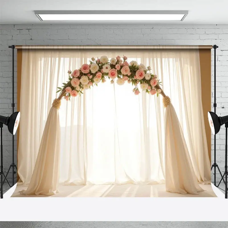 Aperturee Airy Arch Floral Boho Curtain Wedding Photo Backdrop, 3X2FT(1MX0.6M), 14 USD, wedding backdrops, HFHD3K57-M