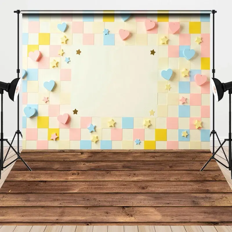 Aperturee Colorful Plaid Heart Wall Wedding Combo Set Backdrop, 7 x 5 ft / 7 x 5 ft, 97.4 USD, combo set backdrops, HFHD3K74-D, CYHD0O17-D