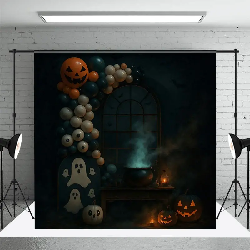 Aperturee Terrible Spooky Balloons Arch Halloween Backdrop, 3X2FT(1MX0.6M), 14 USD, halloween backdrops, HFHD3L33-M