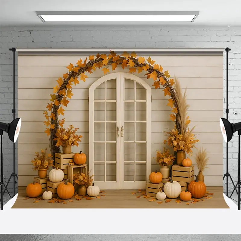 Aperturee Fall Accent Doors Pumpkin Sweet Cake Smash Backdrop, 3X2FT(1MX0.6M), 14 USD, birthday cake smash backdrops, HFHD3L42-M