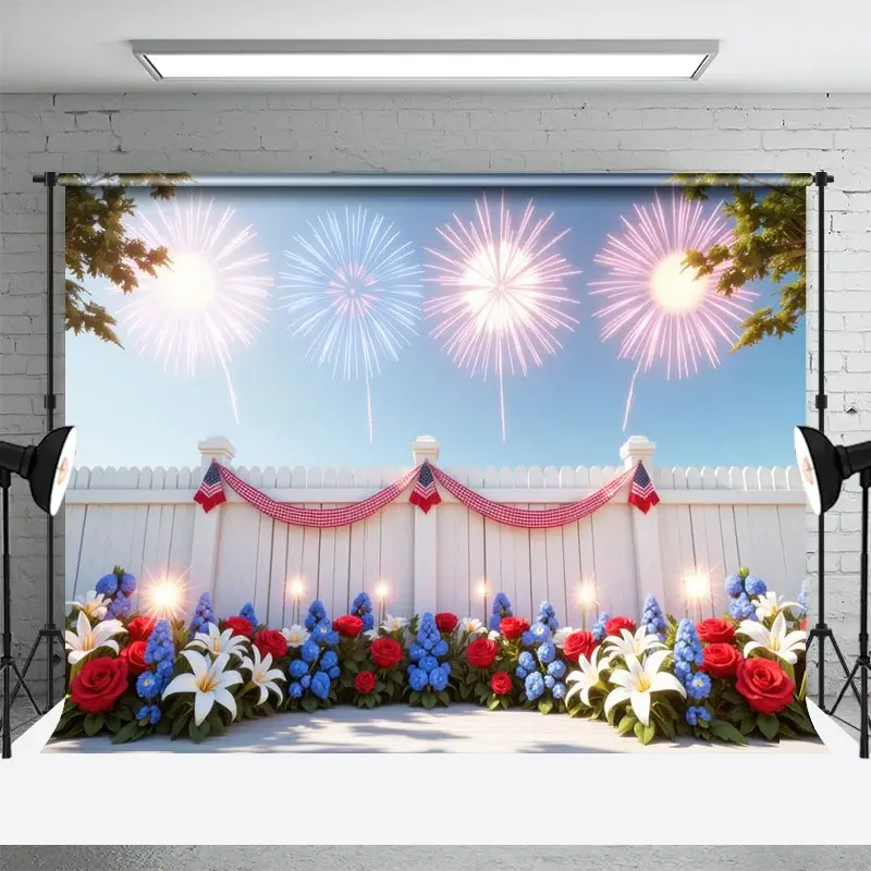 Aperturee America Sparklers Floral Independence Day Backdrop, 3X2FT(1MX0.6M), 14 USD, independence day backdrops, HFHD4K16-M