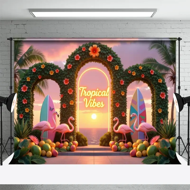 Aperturee Fruits Plant Arch Tropical Vibes Summer Photo Backdrop, 3X2FT(1MX0.6M), 14 USD, summer backdrops, HFHD4K29-M