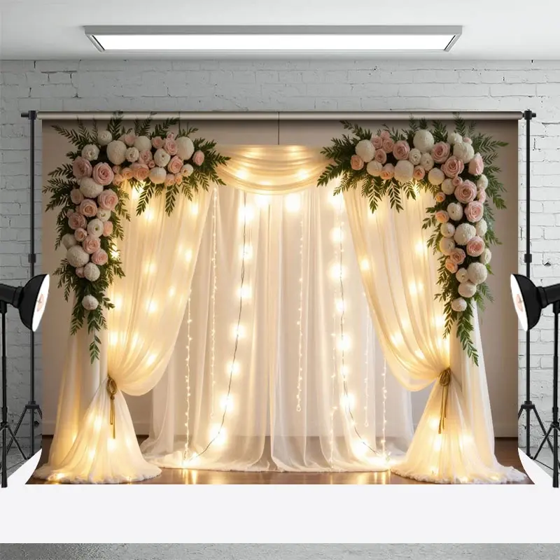 Aperturee Lighted Dreamy Floral Fairy Tulle Wedding Backdrop, 3X2FT(1MX0.6M), 14 USD, wedding backdrops, HFHD5K64-M
