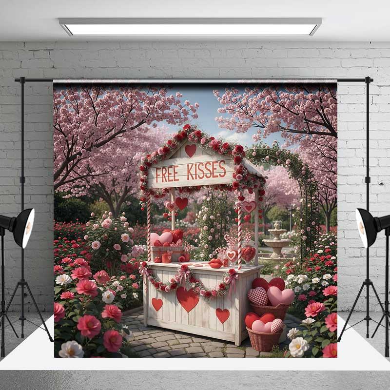 Aperturee Valentine's Day Free Kisses Booth Photography Backdrop Garden Studio Prop Romantic Decoration Professional Photo Background