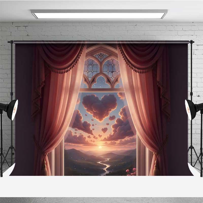 Aperturee Valentine's Day Heart Cloud Window Photography Backdrop Studio Prop Romantic Decoration Professional Photography Background
