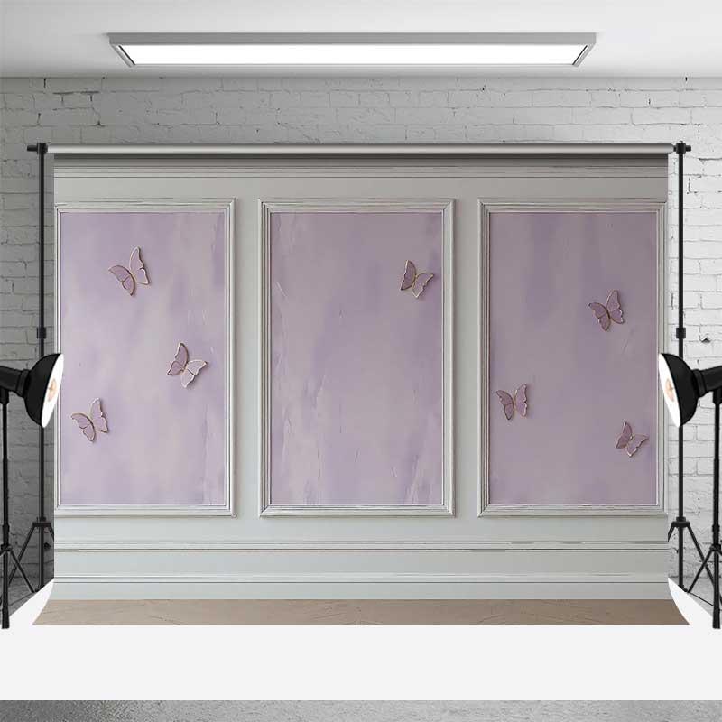 Aperturee Elegant Lavender Wall Photography Backdrop with Gold Butterflies, Classic Molding Panel Studio Photo Prop Decor, 3x2ft (WxH), 14 USD