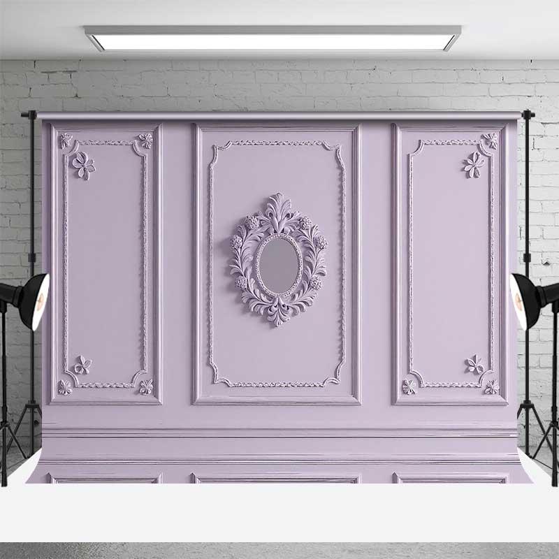Aperturee Elegant Lavender Wall Photography Backdrop with Ornate Mirror, Classic Molding Panel Studio Photo Prop Decor, 3x2ft (WxH), 14 USD
