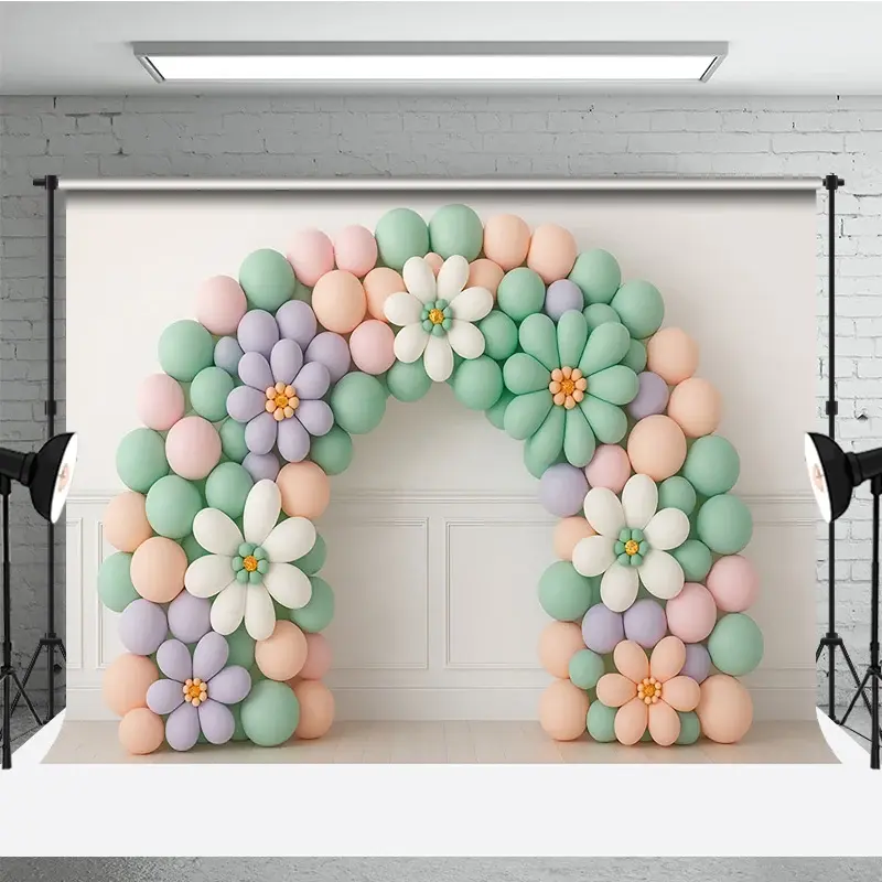 Aperturee Daisy Balloon Arch Cake Smash Backdrop, Pastel Rainbow Colors with Flowers, Groovy First Birthday Photo Prop, 3x2ft (WxH),