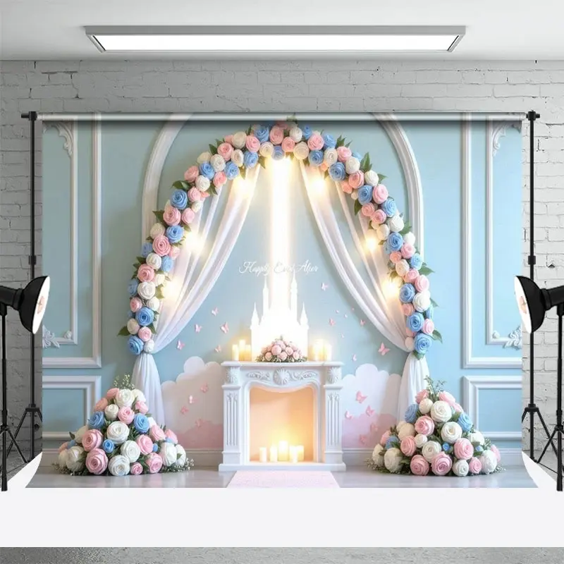Aperturee Floral Magical Wedding Paradise Halo Castle Backdrop, 3X2FT(1MX0.6M), 14 USD, wedding backdrops, HFHD7K33-M