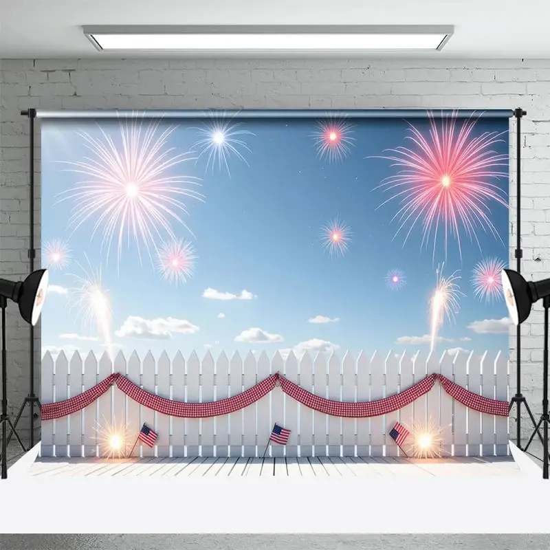 Aperturee Patriotic White Fence Happy Independence Day Backdrop, 3X2FT(1MX0.6M), 14 USD, independence day backdrops, HFHD8K44-M