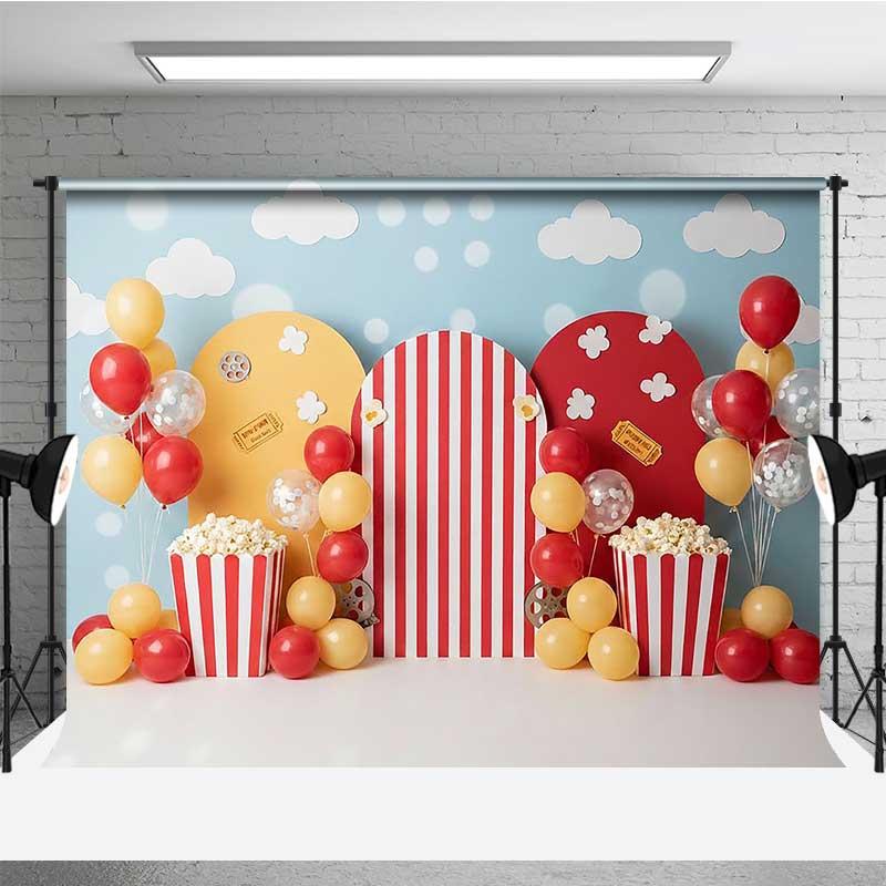 Aperturee Circus Cinema Popcorn Photography Backdrop, Carnival Movie Night Studio Background
