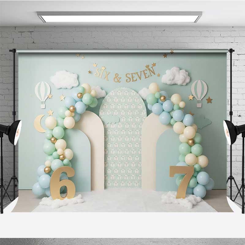 Aperturee Mint Green Six and Seven Photography Backdrop, Pastel Balloon Studio Background