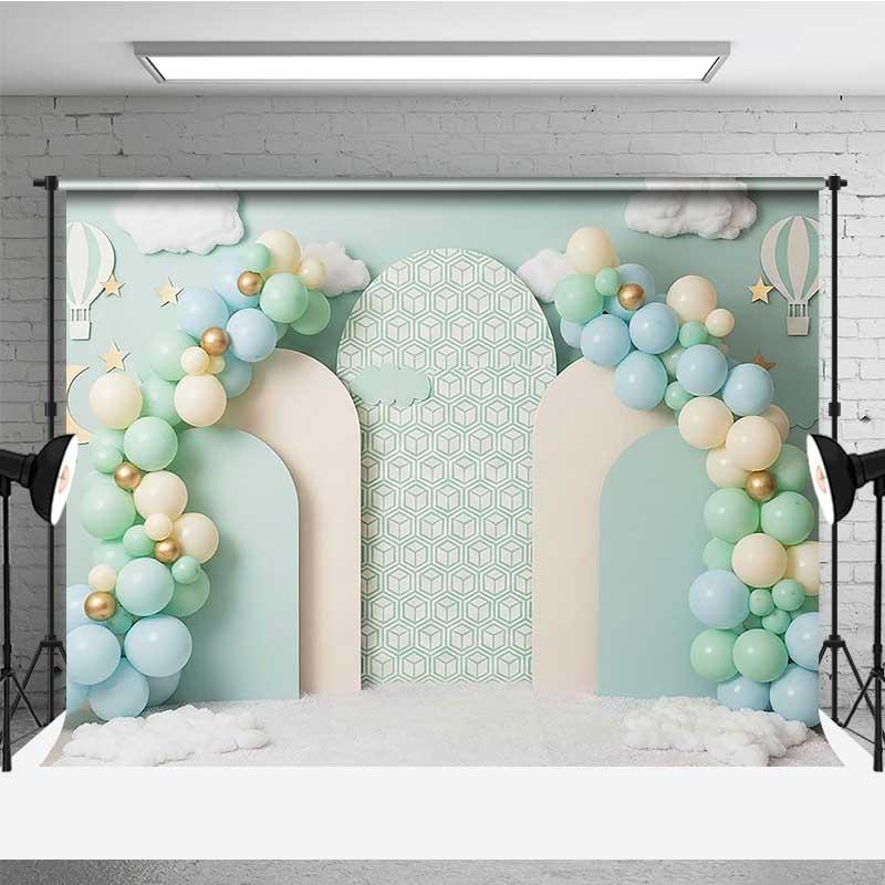 Aperturee Pastel Hot Air Balloon Photography Backdrop, Mint Green Studio Photo Background
