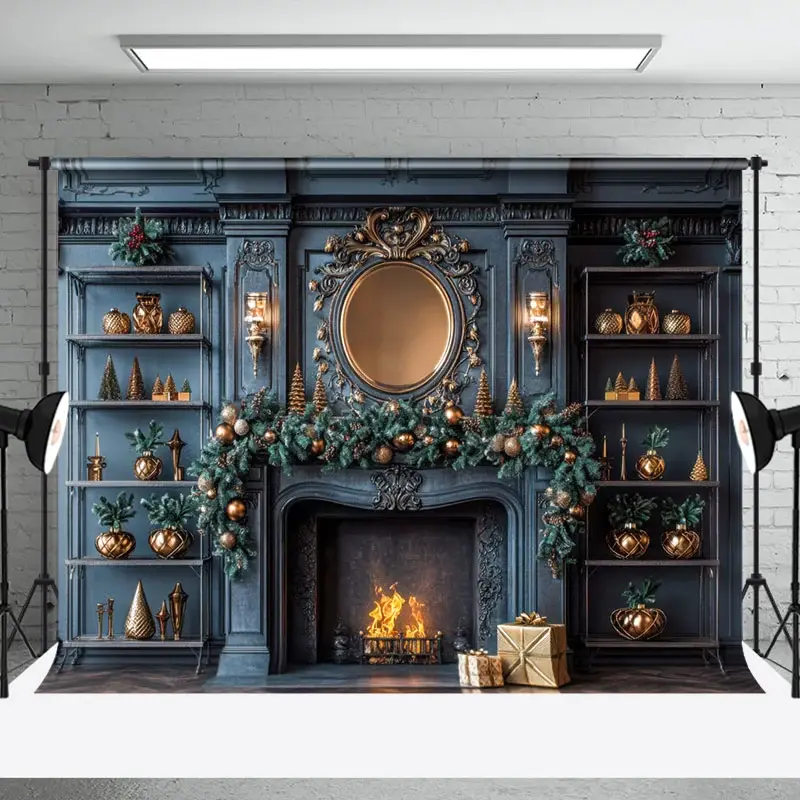 Aperturee Warm House Winter Christmas Holiday Party Backdrop | Christmas Backgrounds Fireplace | Xmas Backdrop | Christmas Background Photography