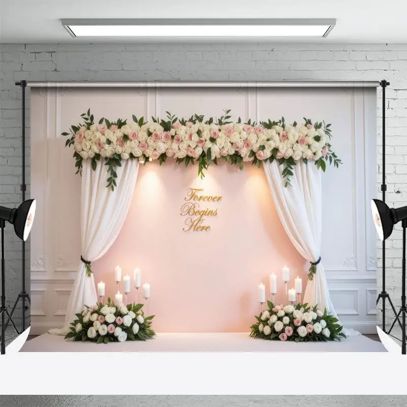 Aperturee Pinky Focal Floral Arch Candles Wedding Backdrop, 3X2FT(1MX0.6M), 14 USD, wedding backdrops, HFHD9K18-M