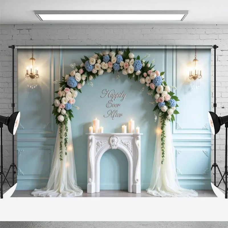 Aperturee Romantic Floral Focal Candles Sweet Wedding Backdrop, 3X2FT(1MX0.6M), 14 USD, wedding backdrops, HFHD9K20-M