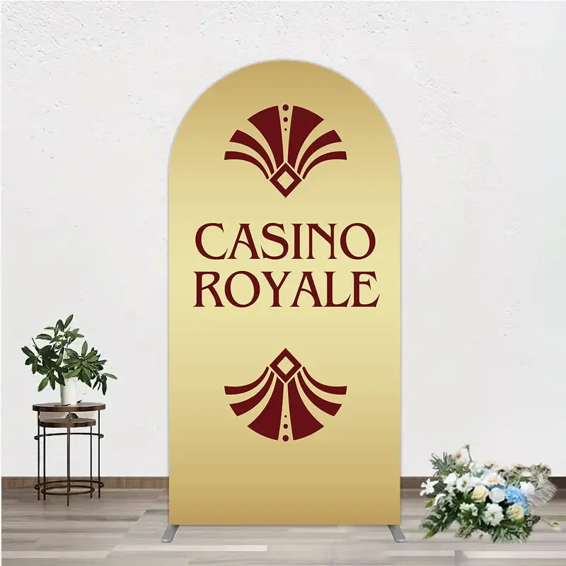 Aperturee Gold Casino Royale Inspired Arch Backdrop, James Bond 007 Themed Party Decor, Art Deco Adult Birthday, 1.6x4ft (50x120cm)