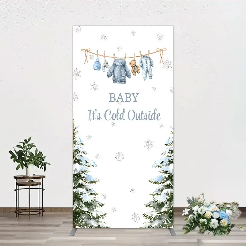Aperturee Baby It¡¯s Cold Outside Rectangle Backdrop, Winter Wonderland Baby Shower and Snow Pine Forest Party Decoration