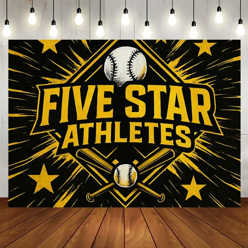 Aperturee Black Star Gold Five Star Athletes Birthday Backdrop, 5X3FT(1.5X1M), 15.07 USD, birthday backdrops, JWHD5Q40-E