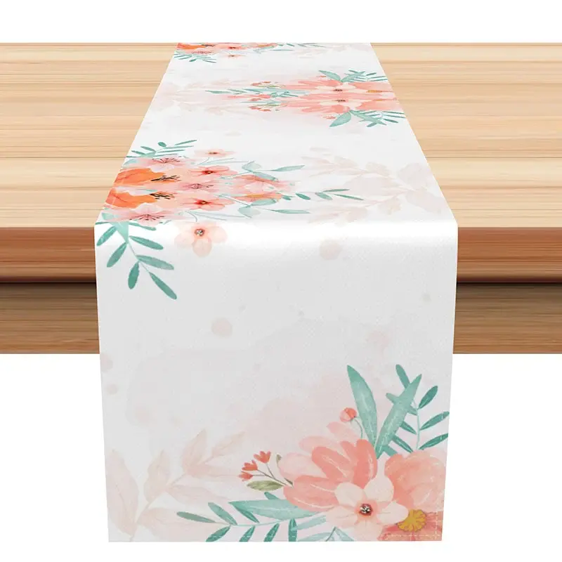 Aperturee Modern Pink Floral Table Runner, Abstract Botanical Dining Decor, Simple and Elegant Spring Kitchen Linen,