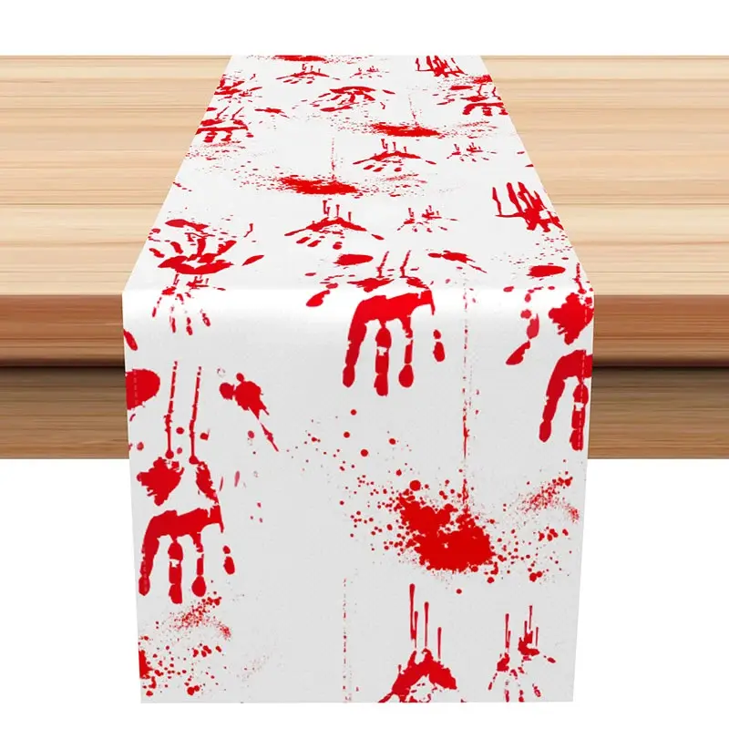 Aperturee Spooky Red Handprint Halloween Table Runner, Horror Themed Party Decoration, Haunted House or a Zombie Apocalypse,