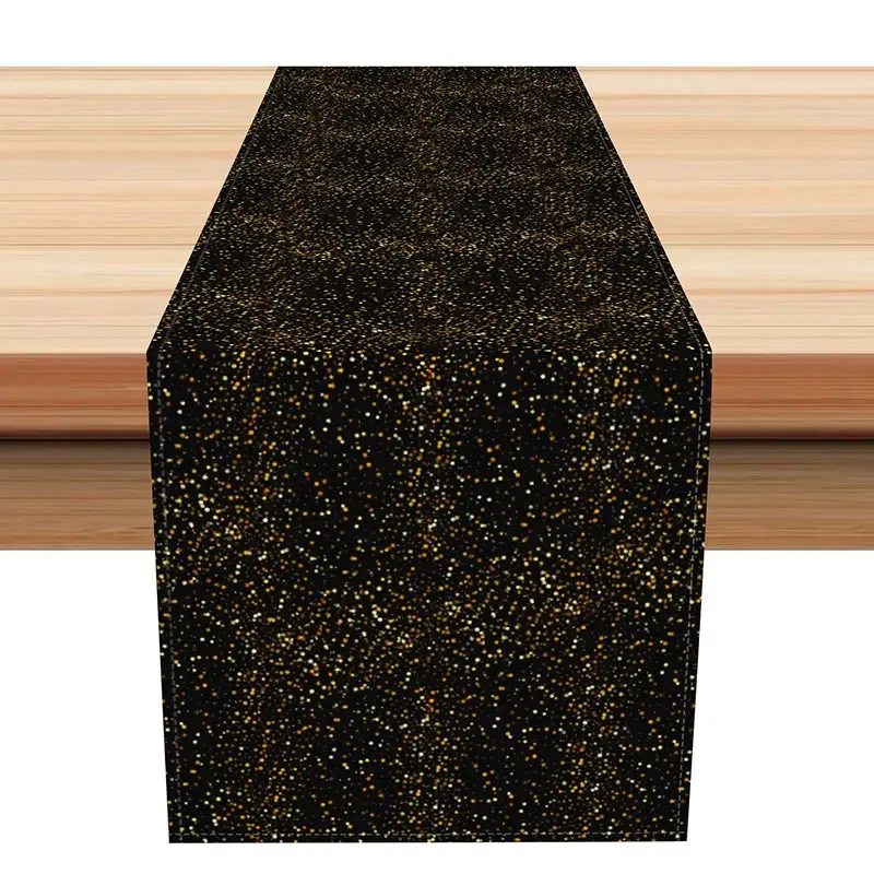Aperturee Black and Gold Polka Dot Table Runner, Elegant Sparkle for Dining Decor, Wedding Anniversary or Birthday Party,