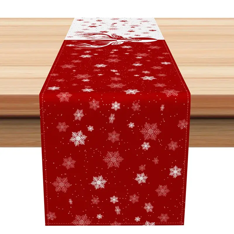 Aperturee Red Christmas Reindeer and Snowflake Table Runner, Simple Holiday Design for Festive Dining Decor, 12x72in (WxH)
