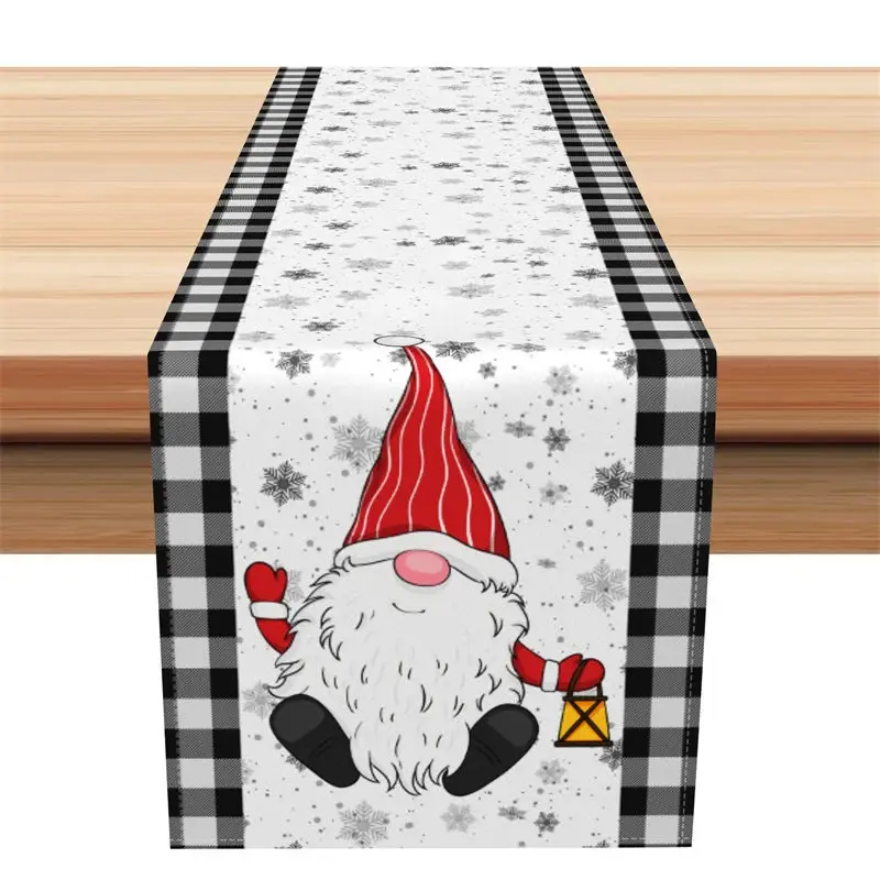 Aperturee Christmas Gnome Table Runner, Black and White Buffalo Plaid, Snowflake Holiday Farmhouse Table Decor
