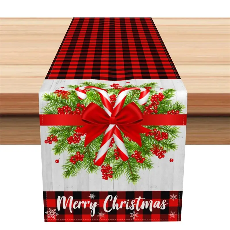 Aperturee Christmas Table Runner, Red Buffalo Plaid Check, Merry Christmas Bow Farmhouse Holiday Table Decor