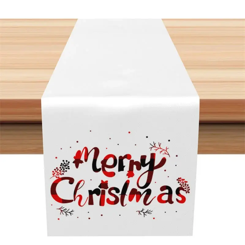 Aperturee Farmhouse Christmas Table Runner, White Runner with Plaid Text, Modern Minimalist Holiday Table Decor