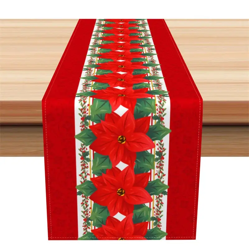Aperturee Christmas Poinsettia Table Runner, Red Floral Holiday Table Decor, Elegant Farmhouse Dining