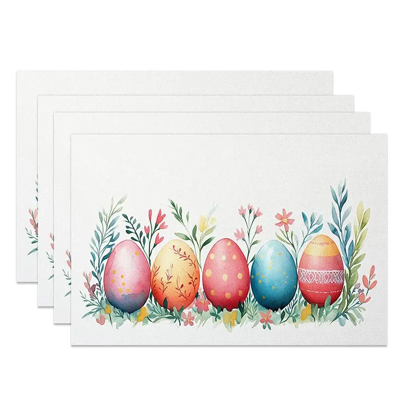 Aperturee Easter Colorful Eggs Set of 4 Placemats Spring Wildflower Grass Table Mats Holiday Kitchen Dining Room Decor