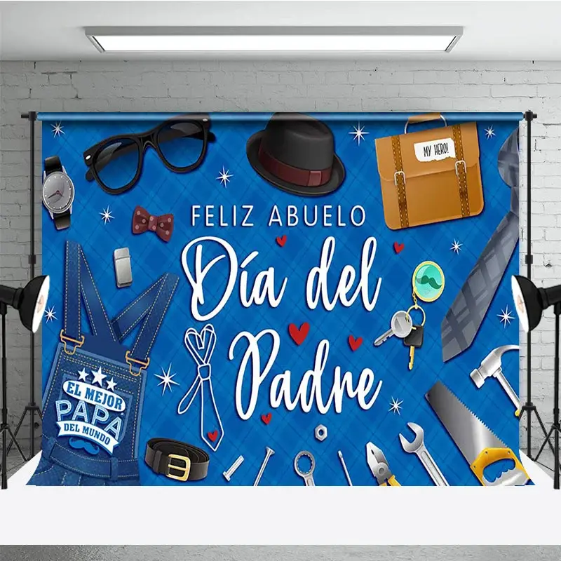 Aperturee Blue Rhombus Feliz Abuelo Dia Del Padre Backdrop, 3X2FT(1MX0.6M), 14 USD, fathers day backdrops, LHF614A-M