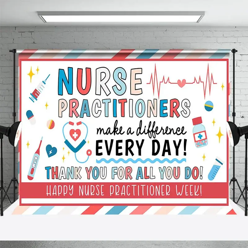 Aperturee Nurse Practitioners Make A Difference Party Backdrop, 3X2FT(1MX0.6M), 14 USD, thank you backdrops, LHF786A-M