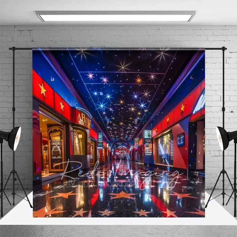Aperturee Retro Blue Red Starry Cinema Cake Smash Photo Backdrop, 3X2FT(1MX0.6M), 14 USD, birthday cake smash backdrops, LRHD1K67-M