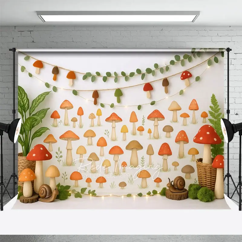 Aperturee Mushroom Fairy Tale World Cute Cake Smash Backdrop, 3X2FT(1MX0.6M), 14 USD, birthday cake smash backdrops, LRHD1L22-M
