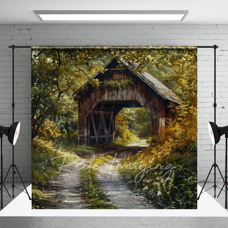 Aperturee Green Forest Summer Covered Bridge Photo Backdrop, 3X2FT(1MX0.6M), 14 USD, summer backdrops, LRHD2K20-M