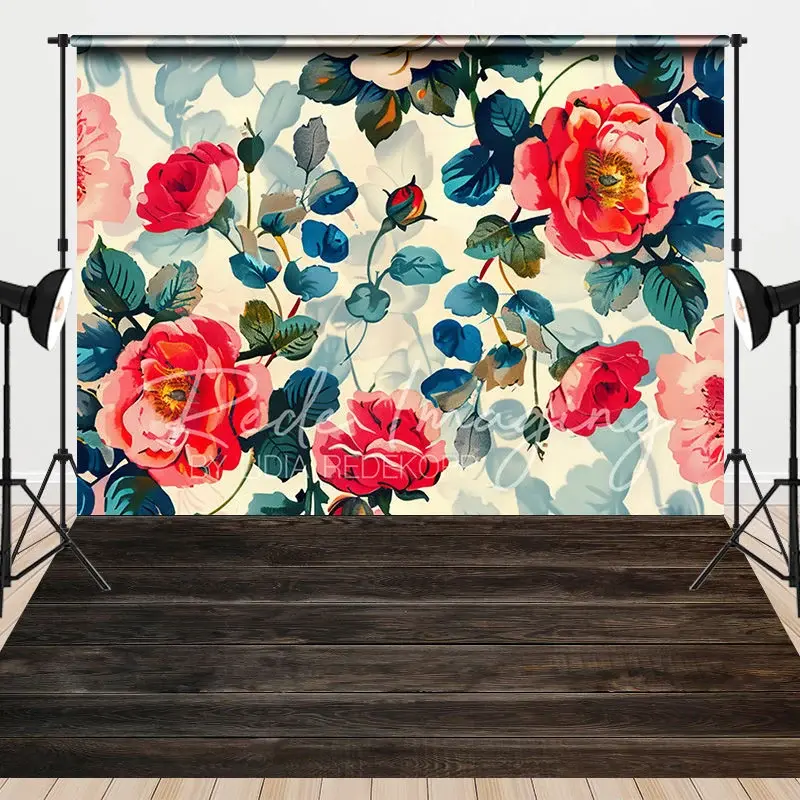 Aperturee Retro Painted Floral Wood Floor Combo Set Backdrop, 7 x 5 ft / 7 x 5 ft, 97.4 USD, combo set backdrops, LRHD2K92-D, CYHD0O21-D