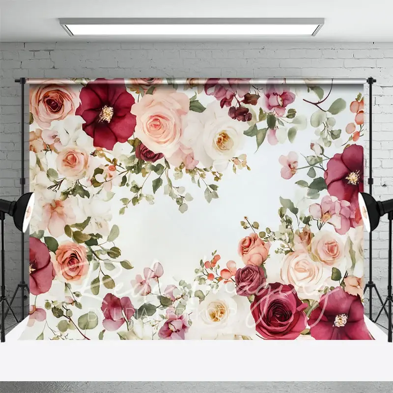 Aperturee Painted Red Pink Spring Florals Photography Backdrop, 3X2FT(1MX0.6M), 14 USD, floral backdrops, LRHD2K94-M