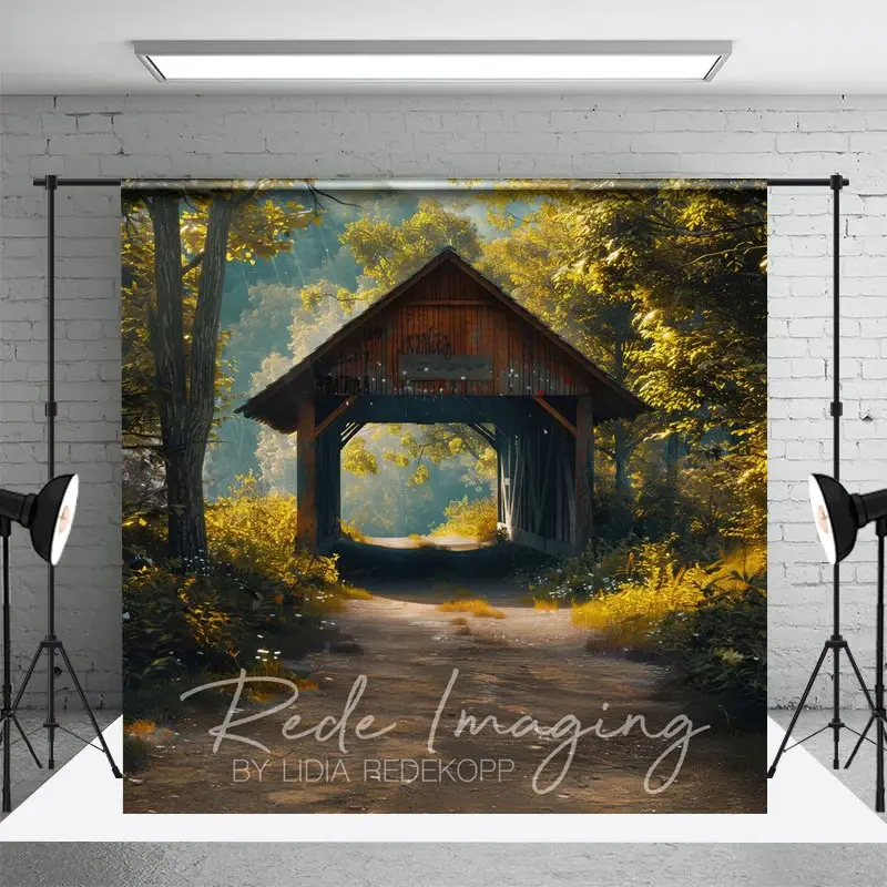 Aperturee Summer Covered Bridge Forest Scene Photo Backdrop, 3X2FT(1MX0.6M), 14 USD, summer backdrops, LRHD2K96-M