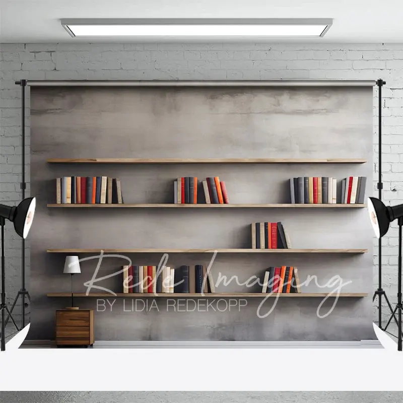 Aperturee Minimalist Grey Wall Dark Room Bookshelf Backdrop, 3X2FT(1MX0.6M), 14 USD, retro wall backdrops, LRHD3K88-M