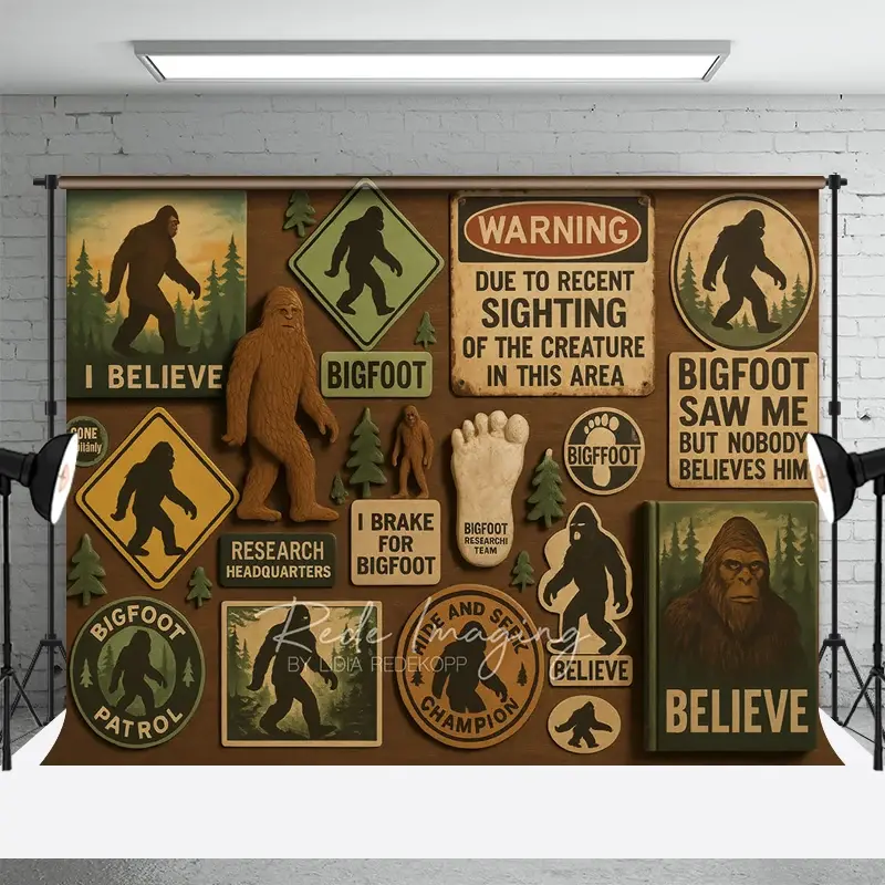Aperturee Big Foot Believe Forest Decor Photography Backdrop, 3X2FT(1MX0.6M), 14 USD, old master backdrops, LRHD3L60-M