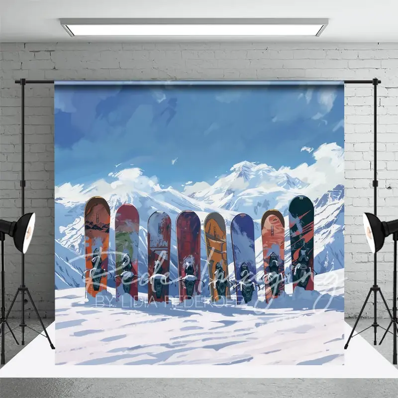 Aperturee Winter Mountain Snow Boards Sport Photo Backdrop, 3X2FT(1MX0.6M), 14 USD, sports backdrops, LRHD4K00-M
