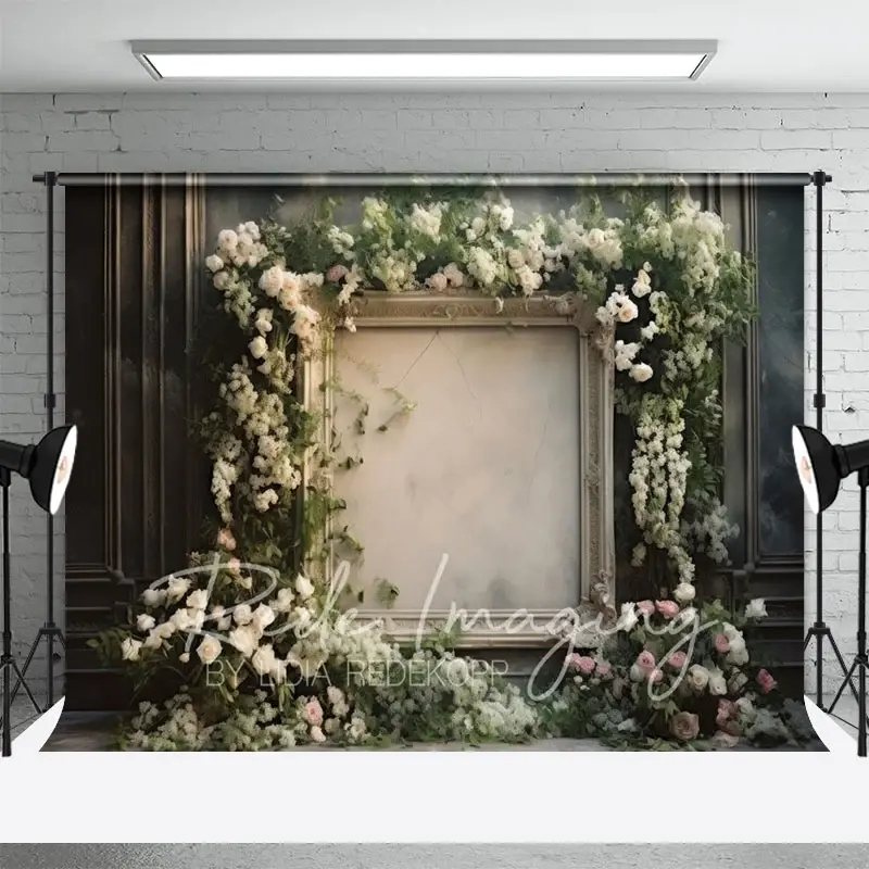 Aperturee Retro Black Wall Floral Frame Wedding Photo Backdrop, 3X2FT(1MX0.6M), 14 USD, wedding backdrops, LRHD4K61-M